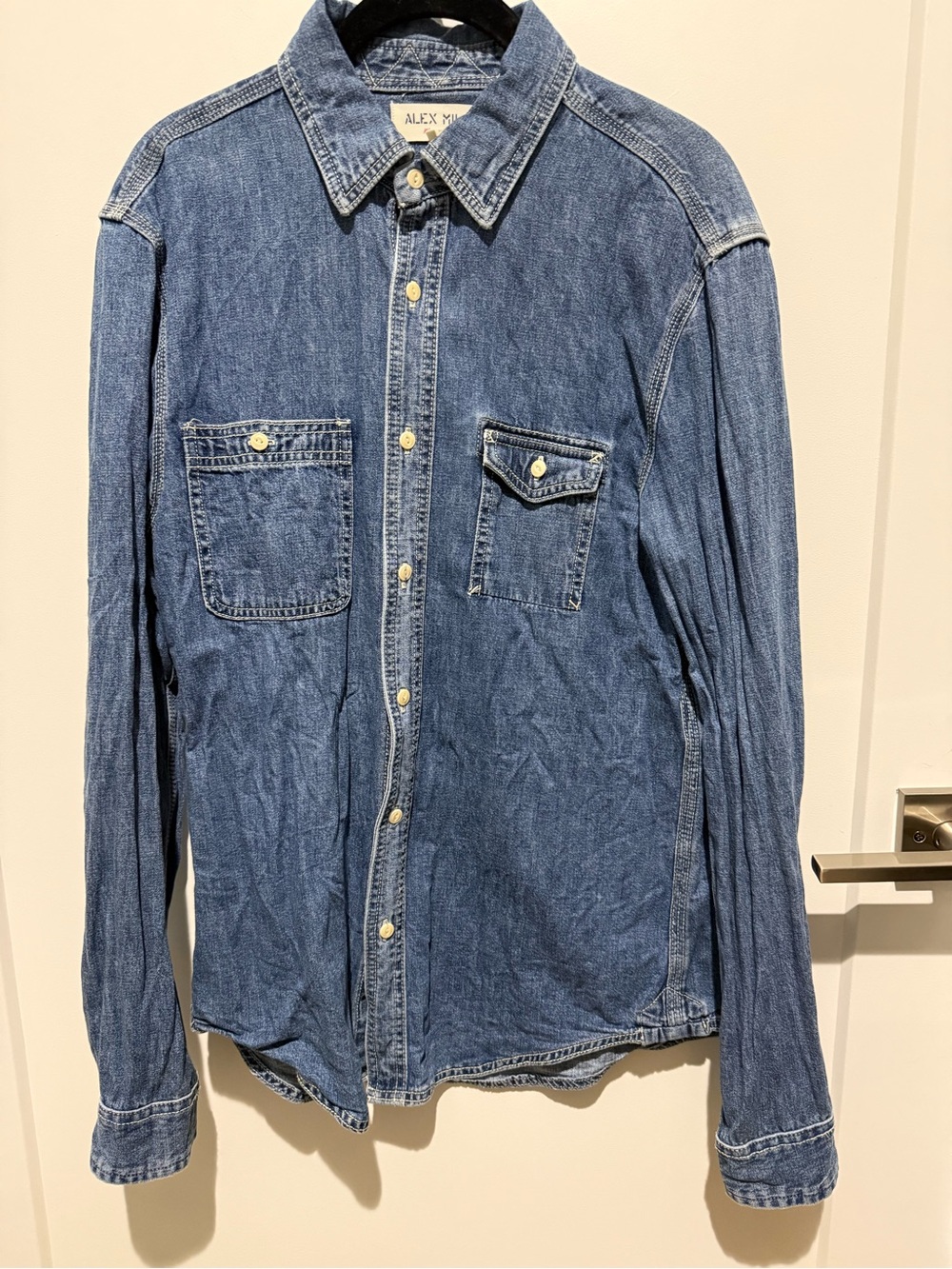 ALEX MILL Denim Button-Up Shirt in Medium Blue - Size Small